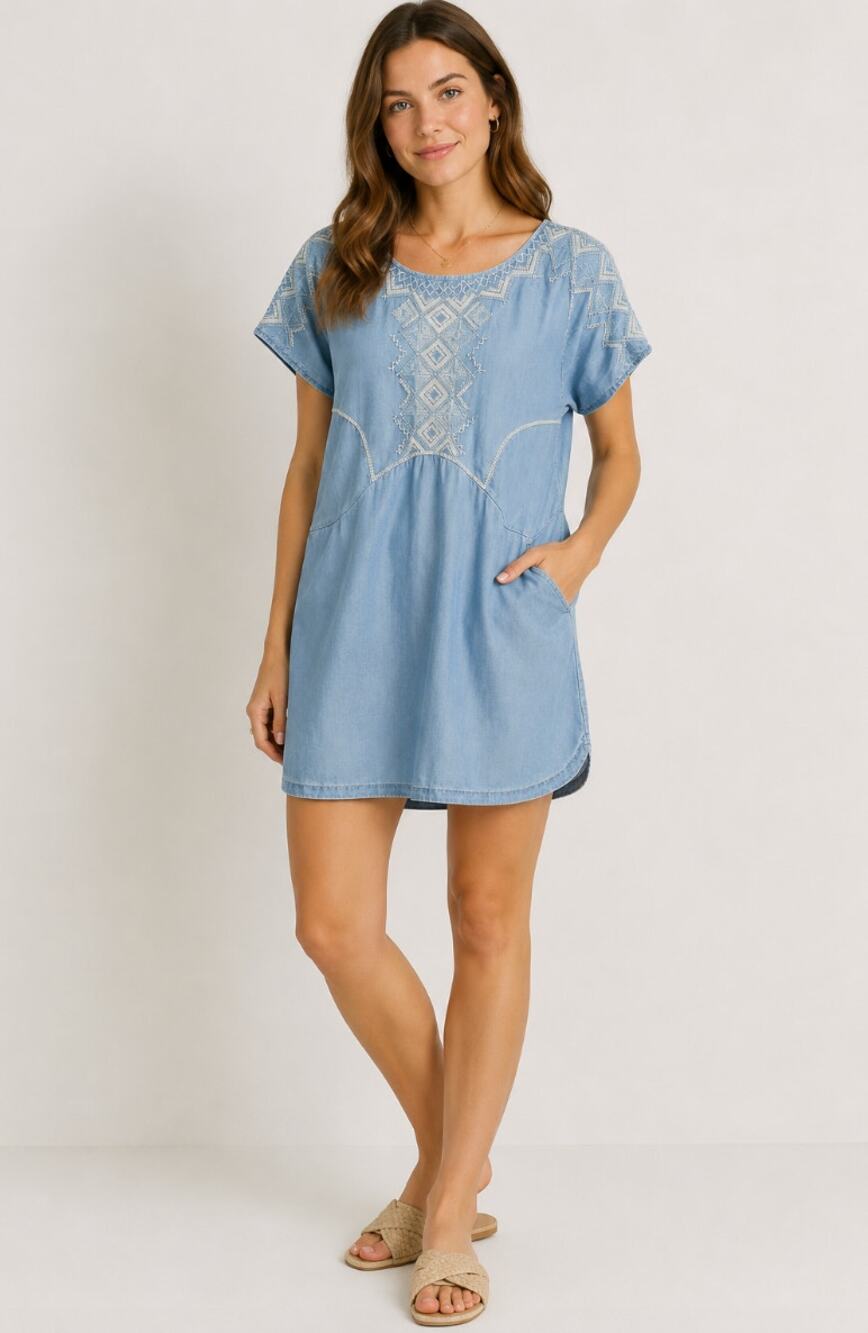 Holding Horses Anthropologie Denim Chambray Embroidered Dress Women’s Small Blue